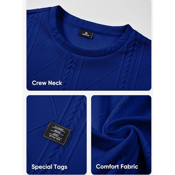 JMIERR Men Casual Long Sleeve Shirt Crew Neck Collar Pullover Sweatshirt XL blue - Picture 6 of 14